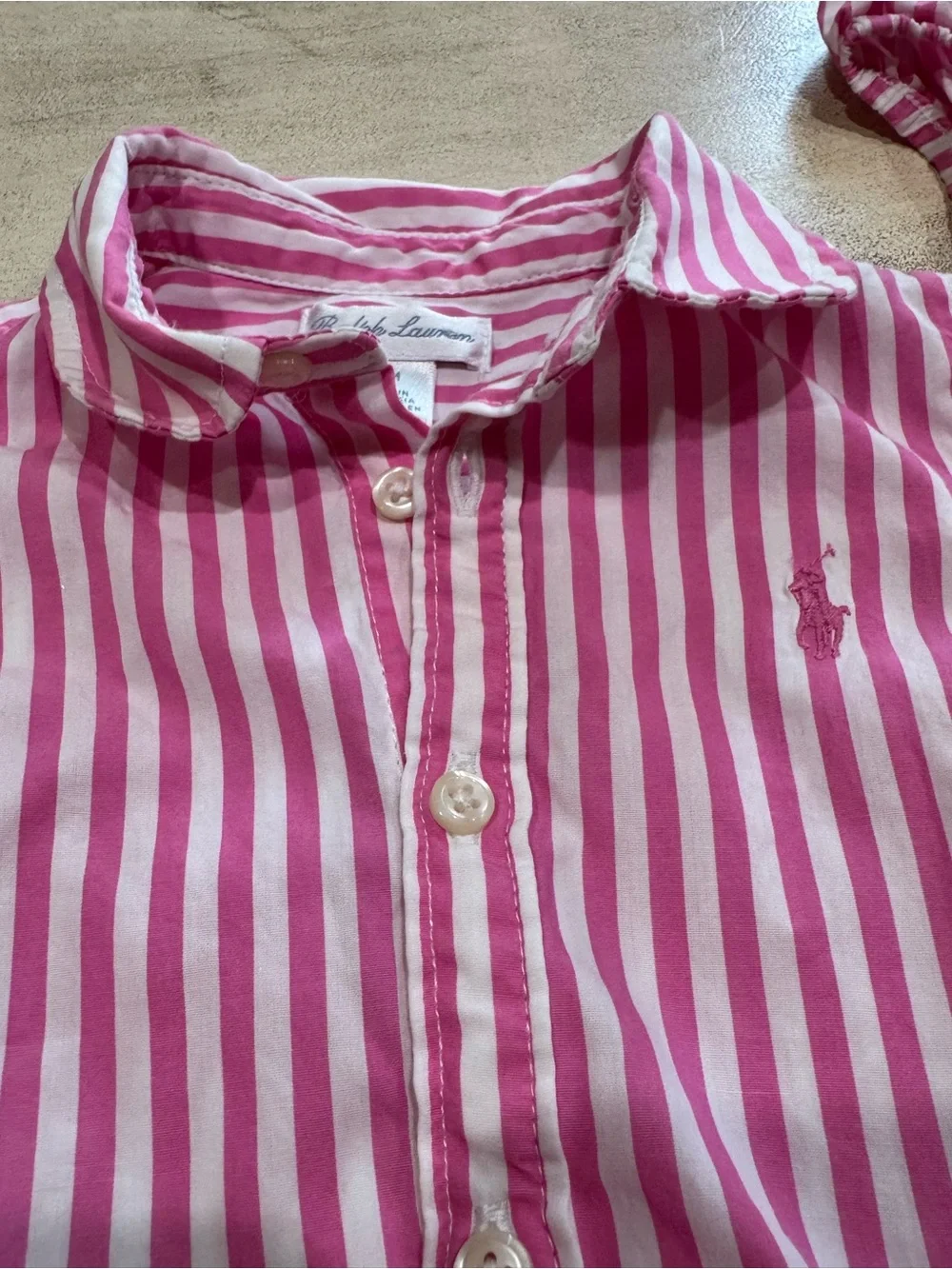 Ralph Lauren 2-Piece Pink White Striped Dress & Bloomers Set 18M Cotton Logo